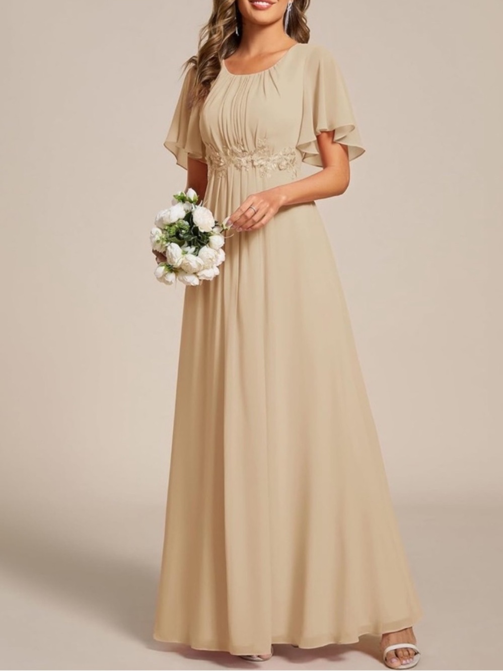 EverPretty Champagne Maxi Bridesmaids Formal Dress Size 8